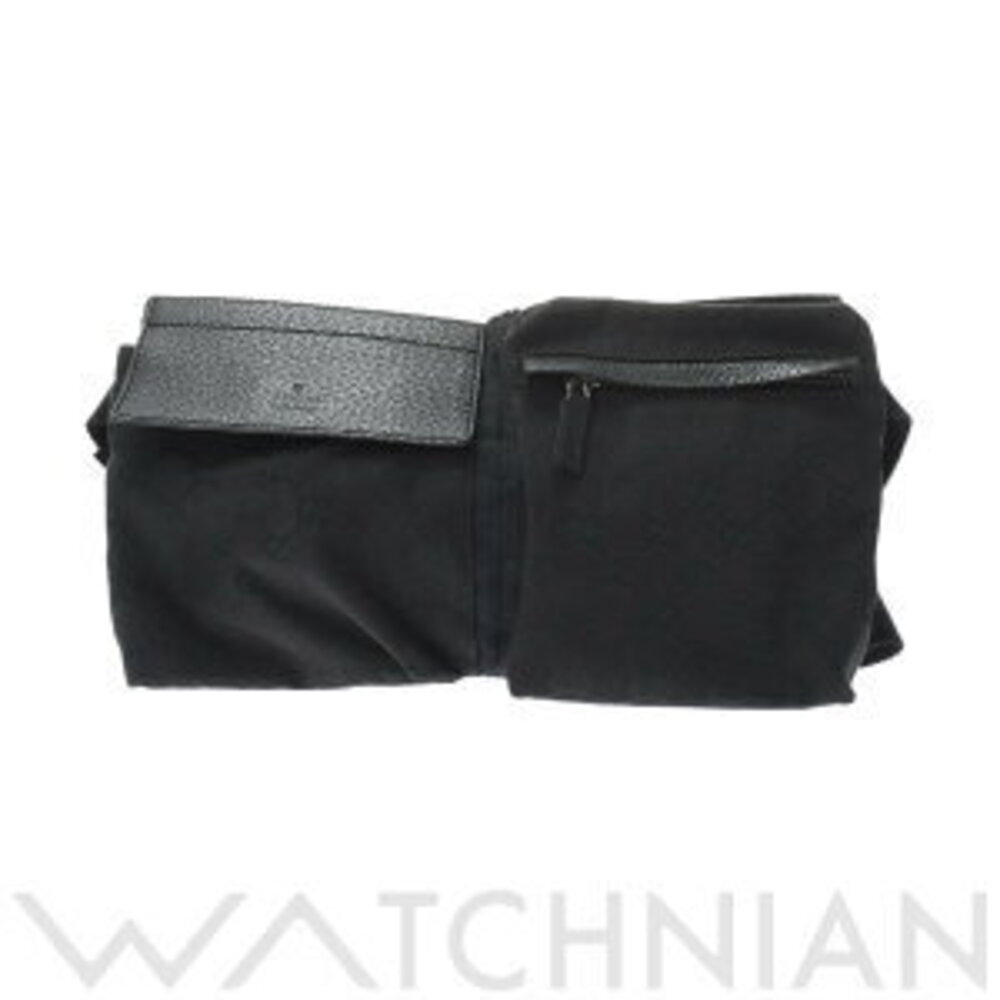 Gucci Waist Clutch Black GG Canvas Leather Body Bum Crossbody Belt Bag